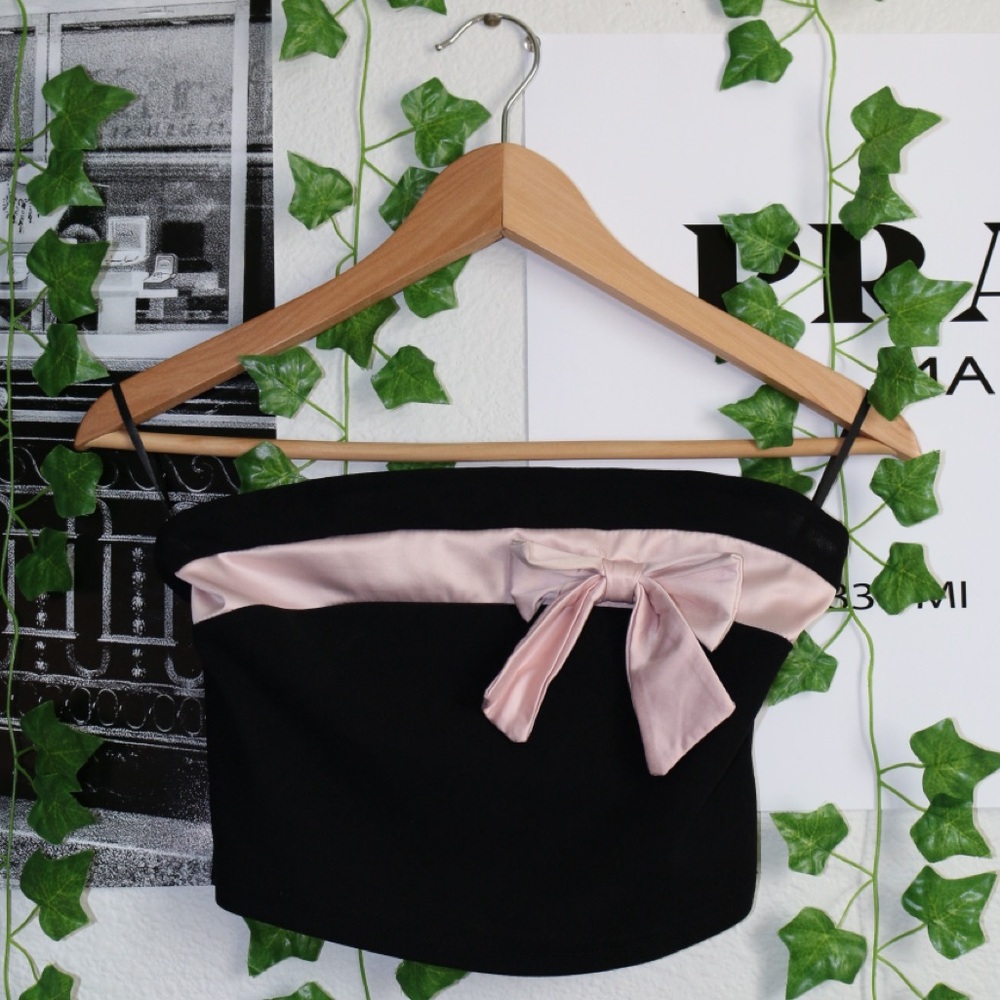 SHIEN Black With Silk Bow Tube Top, Size Small